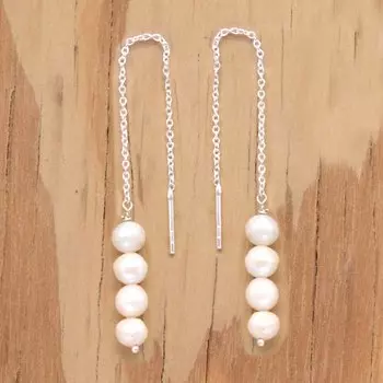 Серьги-серьги из серебра 925 пробы с жемчугом, женские серьги с бахромой ручной работы из натурального драгоценного камня белый