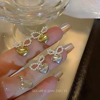 Серьги-сердечки в корейском стиле с жемчугом для женщин — универсальный и роскошный дизайн высокого класса A1932 серебряный