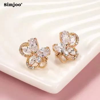 Серьги SIMJOO с цирконием стильные и элегантные с маленькими цветочными серьгами для женщин