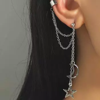 Серьги Star Moon Длинные серьги с бахромой для женщин, одиночные новые модные серьги для женщин серебряный