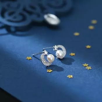 Серьги Star Moon Женские серьги с искусственным жемчугом Star Moon Temperament Ювелирные изделия Niche Design