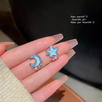 Серьги Sweet Blue Star Moon Pearl - Серебряная игла S925 для женщин E6107 серебряный