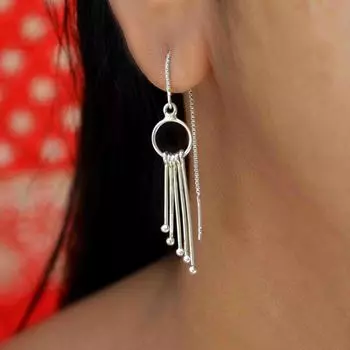 Серьги Threader, женские серьги из серебра 925 пробы с кисточками, этническая ручная работа с бахромой серебряный