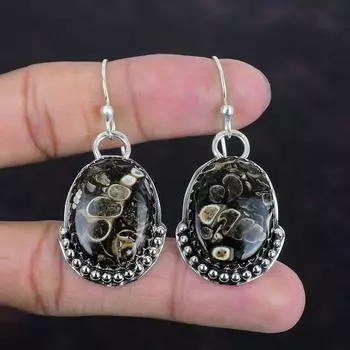 Серьги Turritella Agate Серьги с драгоценными камнями Серьги из стерлингового серебра 925 пробы Серьги с целебным камнем Ювелирные изделия ручной работы Подарки для жены Стильные серьги