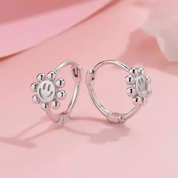 Серьги-улыбки из стерлингового серебра S925, простые и маленькие серьги-подсолнухи, серьги-улыбки премиум-класса в стиле хип-хоп 925 Silver