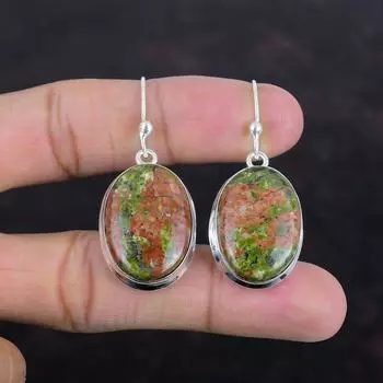 Серьги Unakite, настоящие драгоценные камни, серьги из стерлингового серебра 925 пробы, ювелирные изделия ручной работы, новейшие дизайнерские серьги, подарки для жены, свадебные украшения