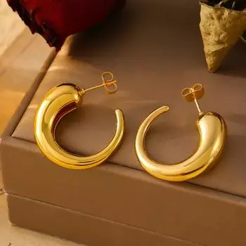 Серьги в форме буквы C с геометрическим узором из полого рога, медный материал с покрытием из 18-каратного настоящего золота, трендовые серьги