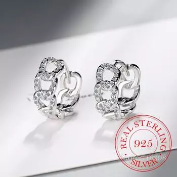 Серьги в форме цепочки из настоящего стерлингового серебра 925 пробы для женщин, круглые серьги с микро-инкрустацией цирконием, ювелирные изделия для свадебной вечеринки, подарки золотой