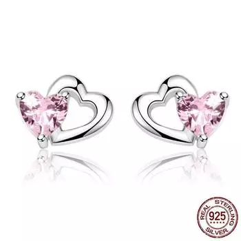 Серьги в форме сердца из стерлингового серебра S925 Серьги-гвоздики в форме сердца с драгоценными камнями