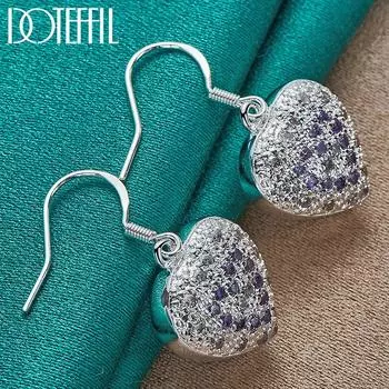 Серьги в форме сердца из стерлингового серебра 925 пробы с фиолетовым цирконием класса ААА, модные свадебные украшения 3.20*1.30cm