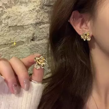 Серьги в виде цветка кошачьего глаза из металла в корейском стиле для женщин - высококачественный 3D-дизайн A2015 золотой