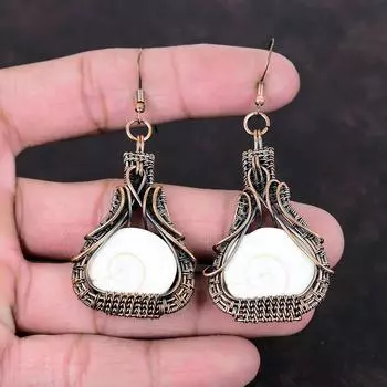 Серьги в виде ракушки Шивы, серьги из медной проволоки, серьги ручной работы, медные украшения, оригинальные серьги с драгоценными камнями, украшения в виде проволоки для подарка