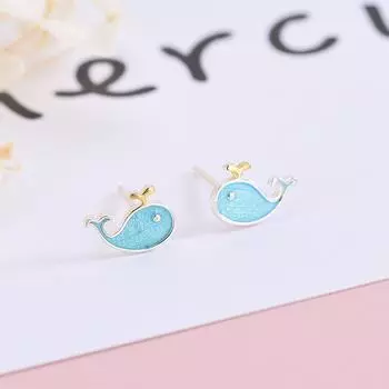 Серьги в виде синего кита из японского и корейского серебра S925 для девочек ES405, 925 Silver