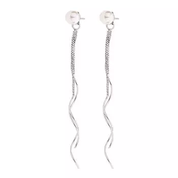 Серьги Wave Pearl Long Earline Temperament Star Street Shot Same, цепочка для ушей в форме буквы S с бахромой Copper (White Gold)
