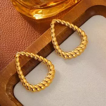 Серьги Wind Stripe Triangle Geometric, легкие, роскошные, темпераментные, витые, женские, из нити, титановая сталь, позолоченная