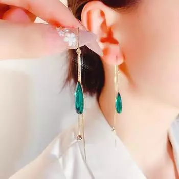 Серьги, винтажные серьги-капли, длинные зеленые серьги-капли с кристаллами в Южной Корее, модные темпераментные простые серьги с кисточками, женские украшения 1 pair фиолетовый