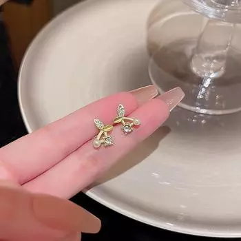 Серьги-вишни из серебра 925 пробы — модный минималистичный корейский стиль для студентов золотой
