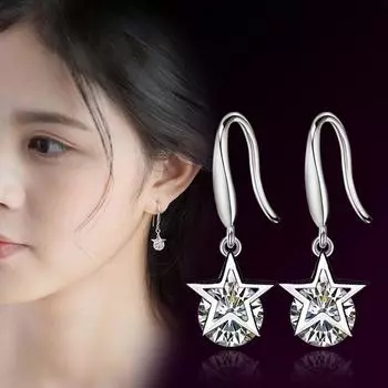 Серьги XINGX, модные, простые, средней длины, универсальные серьги, пентаграмма, циркон, популярные ювелирные изделия-подвески