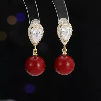 Серьги женские простые, легкие, роскошные, с каплями воды, циркон, бордовый жемчуг, темпераментные, элегантные, серебряные, S925 бордовый