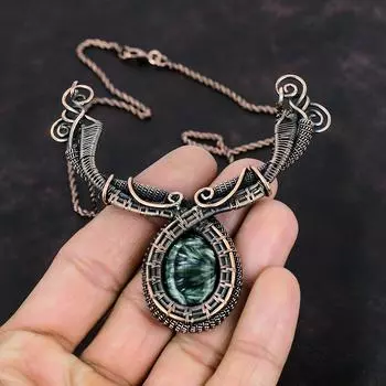 Серафинитовое ожерелье, ожерелье из медной проволоки, изящные медные украшения, ожерелье ручной работы из настоящего драгоценного камня, ювелирные изделия из проволоки, свадебные подарки