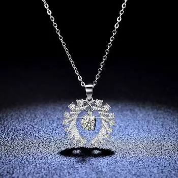 Серебро 925, оригинал, 1 карат, бриллиант, проба, бриллиантовая огранка, цвет D, муассанит, подвеска в виде крыла ангела, цепочка из настоящего драгоценного камня 1CT