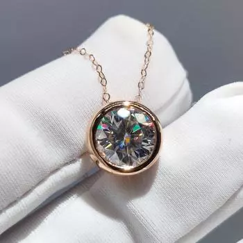 Серебро 925, оригинальное 18-каратное розовое золото, 1 карат, круглая бриллиантовая огранка, тест прошлого D, цвет, кулон с муассанитом, ожерелье Gfit