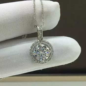 Серебро 925, оригинальное 2-каратное круглое бриллиантовое ожерелье с подвеской в цвете Past D, кулон с муассанитом, американская цепочка с драгоценными камнями