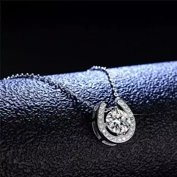 Серебро 925 оригинальной бриллиантовой огранки 1 карат с бриллиантом Test Past D Цвет Муассанит Подкова Подвеска Ожерелье Драгоценный камень Цепочка на ключицу