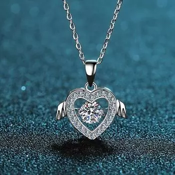Серебро 925, оригинальный 0,5 карат, бриллиант, проба, круглый D, цвет, муассанит, кулон в виде сердца и крыла, ожерелье, драгоценный камень, свадебные украшения