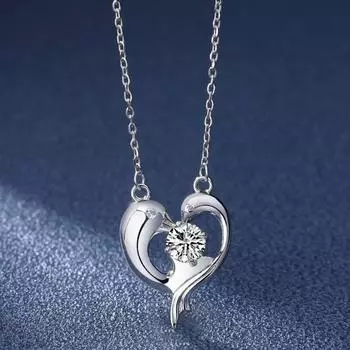 Серебро 925, оригинальный 0,5 карат, бриллиант, тест прошлого цвета, муассанит, двойное кулон в форме сердца дельфина, ожерелье, ожерелье с драгоценными камнями, цепочка