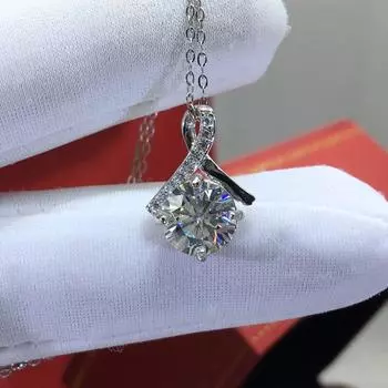 Серебро 925, оригинальный 2-каратный бриллиант, тест D, цвет, кулон с муассанитом и бантом, ожерелье, круглая бриллиантовая огранка, драгоценный камень, свадебная цепочка