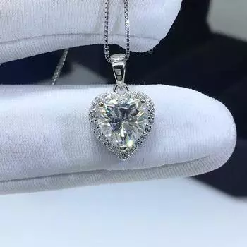 Серебро 925, оригинальный 2-каратный бриллиант бриллиантовой огранки, проба прошлого D, цвет сердца, муассанит, свадебный кулон, ожерелье, ювелирные изделия из драгоценных камней