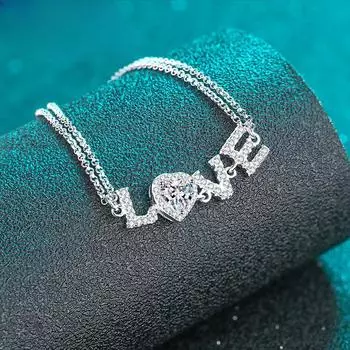 Серебро 925, оригинальный круглый бриллиант огранки 0,5 карата, бриллиант пробы прошлого цвета D, муассанит, браслет с любовным письмом, ювелирные изделия из драгоценных камней