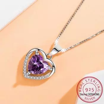 Серебро 925 ожерелье для женщин подруга жена подарок ювелирные изделия сердце любовь циркон кристалл кулон ожерелье Colar de Prata GN9 синий