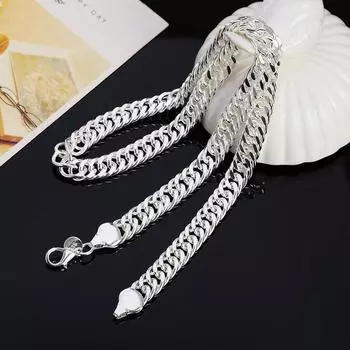 Серебро 925 пробы, 10 мм, 20/24 дюйма, ожерелья, цепочка для мужчин, серебряное ожерелье, ювелирные изделия 50cm