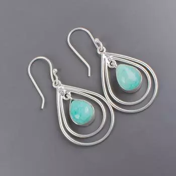 Серебро 925 пробы Амазонит Драгоценный камень Украшения ручной работы Женские серьги 2,00 EE-34-28