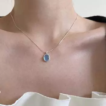 Серебро 925 пробы, особый дизайн, модное ожерелье из натурального аквамарина, женская универсальная высококачественная овальная подвеска, цепочка со змеиными костями