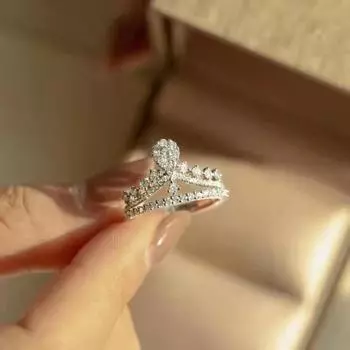 Серебро 925 пробы, распродажа, новое кольцо с короной, креативное обручальное кольцо с микроинкрустацией бриллиантами, женское ювелирное изделие на день рождения, подарок Resizable белый