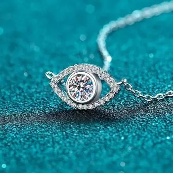 Серебро 925 пробы с оригинальным бриллиантом бриллиантовой огранки, проба 0,5 карата, цвет D, муассанит в форме глаза, ожерелье с драгоценным камнем для женщин