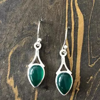 Серебро 925 пробы, серьги с зеленым ониксом и грушей, серьги-подвески, серьги ручной работы, подарок для нее, дизайнерские серьги, ювелирные изделия с камнями