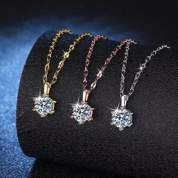 Серебро S925, ожерелье с муассанитом, простой кулон с 6 когтями, лабораторный бриллиант, 1 карат, цвет D, цепочка для свитера, модные ювелирные изделия с драгоценными камнями 45cm&1 Carat