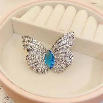 Серебряная брошь-бабочка с крыльями, темперамент высокого класса, легкий роскошный дизайн, булавка для корсажа, сапфирово-голубой Simple Mori High-End Accessories