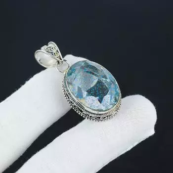 Серебряная подвеска с опалом Swiss Triplet Opal Gemstone из стерлингового серебра 925 пробы — овальный дизайн ручной работы, повседневное украшение, подарок на годовщину 1.77 синий
