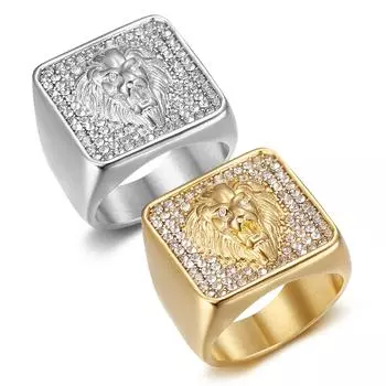 Серебряное кольцо S925, новое хип-хоп украшение, позолоченное кольцо с бриллиантами и квадратной головой льва, мужское кольцо с доминирующей головой льва 7