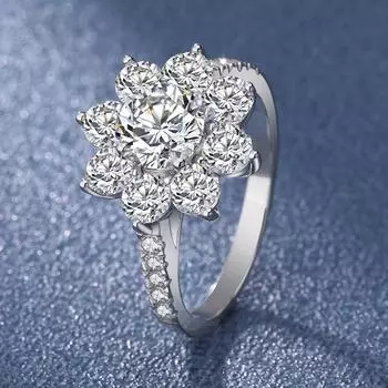 Серебряное кольцо S925 пробы с муассанитом, кольцо с подсолнечником, женское, легкое, роскошное, высококачественное, вручную оправленное бриллиантовое кольцо D-цвета, покрытие VVS, 18-каратное белое золото 6