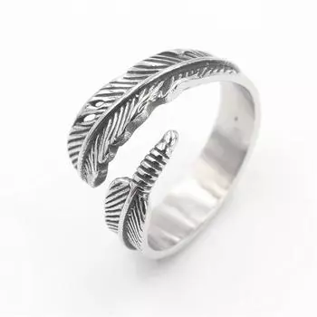 Серебряное кольцо S925, ретро-кольцо с перьями, простое кольцо с перьями для мужчин и женщин, поврежденное кольцо с перьями 8