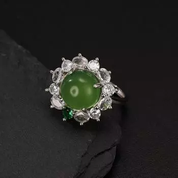 Серебряное кольцо S925 в форме яйца с натуральным зеленым агатом и халцедоном, инкрустированное серебром, женское ювелирное изделие, мода opening adjustable