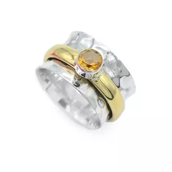 Серебряное латунное кольцо с твердым камнем Sprinner Кольцо с натуральным цитриновым камнем 6,5 г 5