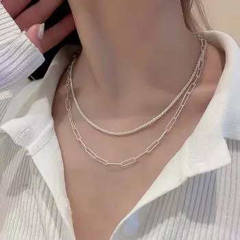 Серебряное ожерелье IF ME для женщин, простая двухслойная цепочка, модные аксессуары, ювелирные изделия