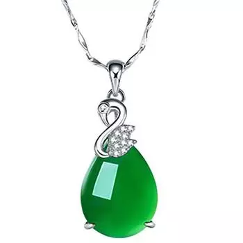 Серебряное ожерелье, кулон из зеленого халфала, белый элегантный лебедь, зеленый кулон из халцединовой яшмы, кулон в подарок на день матери, ожерелье из яшмы